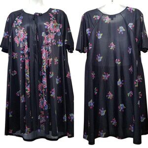 Only Necessities 2X Plus Floral Night Gown Semi Sheer Full A‎ Line Flowy Pajamas